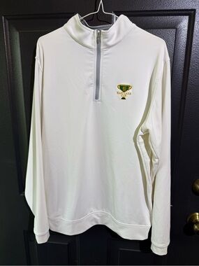 Peter Millar White Half-Zip Sweater with Green & Gold Crest